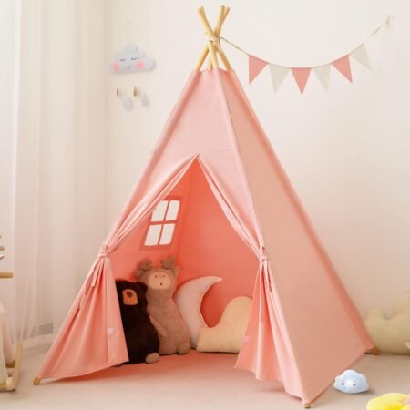 Teepee Tent for Kids-Portable Children Play Tent Indoor Outdoor (Pink)