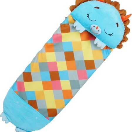 Pillow & Sleepy Sack- Comfy, Cozy, Compact, Super Soft, Warm, All Season, Sleeping Bag with Pillow- Medium 54” x 20”, Triceratops