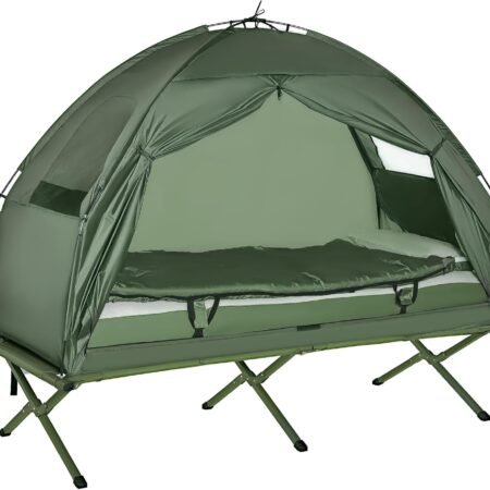 Camping Tent Cot, 4-in-1 Folding Tent Cot Combo with Mattress, Pillow, Sleeping Bag, Roller Carrying Bag, Off Ground Travel Camp Cot for Hiking, Backpacking, Picnic