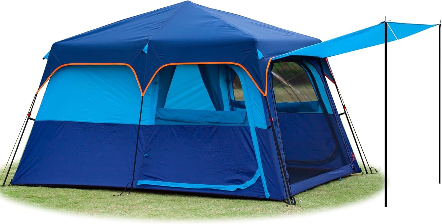 Extra Large Tent 6-10-12-14 Person(A),Family Cabin Tents,2 Rooms,3 Doors and 3 Windows with Mesh,Straight Wall,Waterproof,Double Layer,Big Tent for Outdoor,Picnic,Camping,Family Gathering