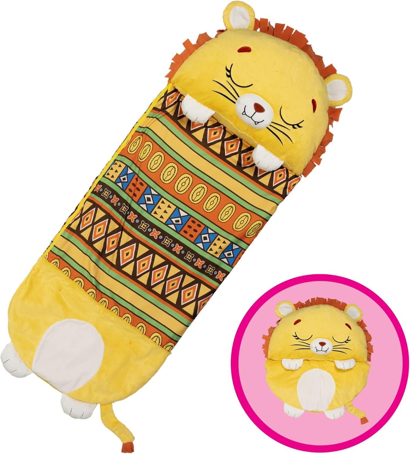 Pillow & Sleepy Sack- Comfy, Cozy, Compact, Super Soft, Warm, All Season, Sleeping Bag with Pillow- Lion (Medium)